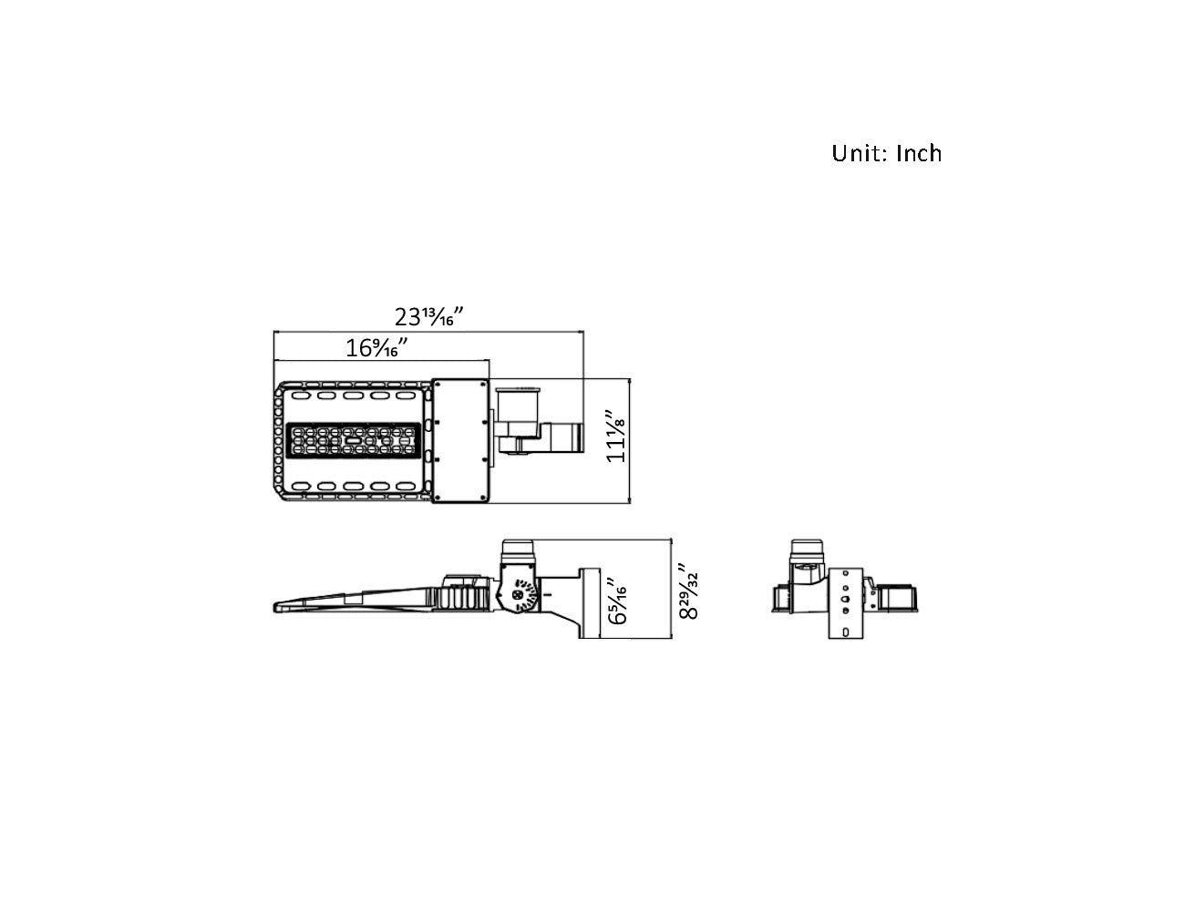 Dimensions of LED Shoebox Light 100W.