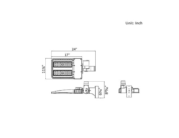 Dimensions of LED Shoebox Light 150W.