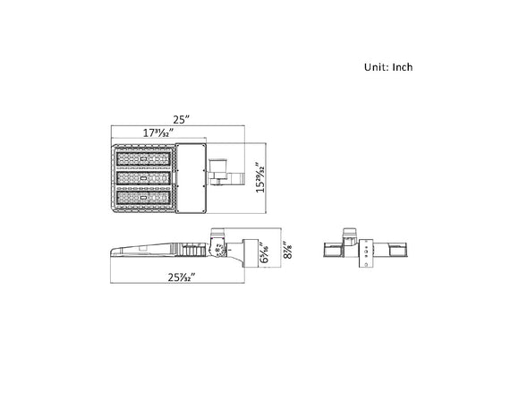Dimensions of LED Shoebox Light 300W.
