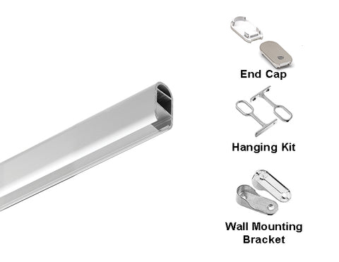 LED aluminum channel YD-1401 with compatible accessories, including end caps, hanging kits, and wall mounting brackets.
