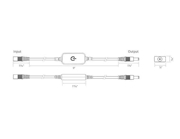 Dimensions of the inline touch dimmer switch