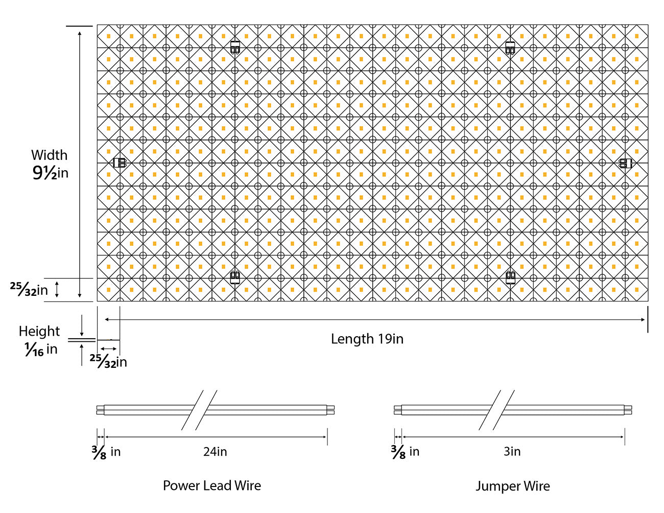 Dimensions of LED Pixels Light Sheet - Single Color 