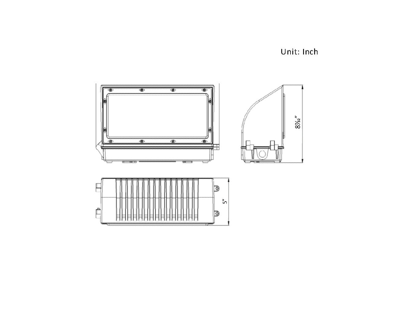 Dimensions of LED Full-Cutoff Wall Pack Light 70W