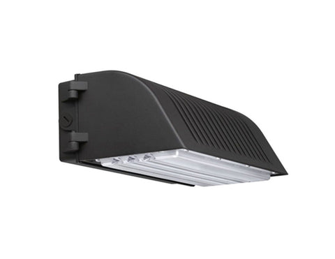 Front view of LED Full-Cutoff Wall Pack Light 70W in black color.