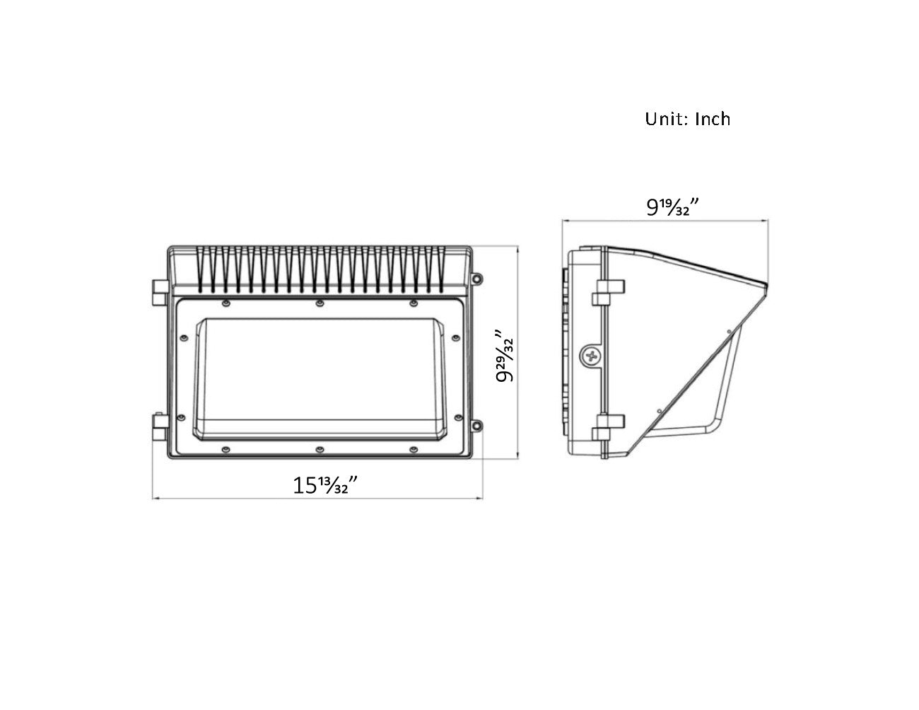 Dimensions of LED Glass Wall Pack Light 100W