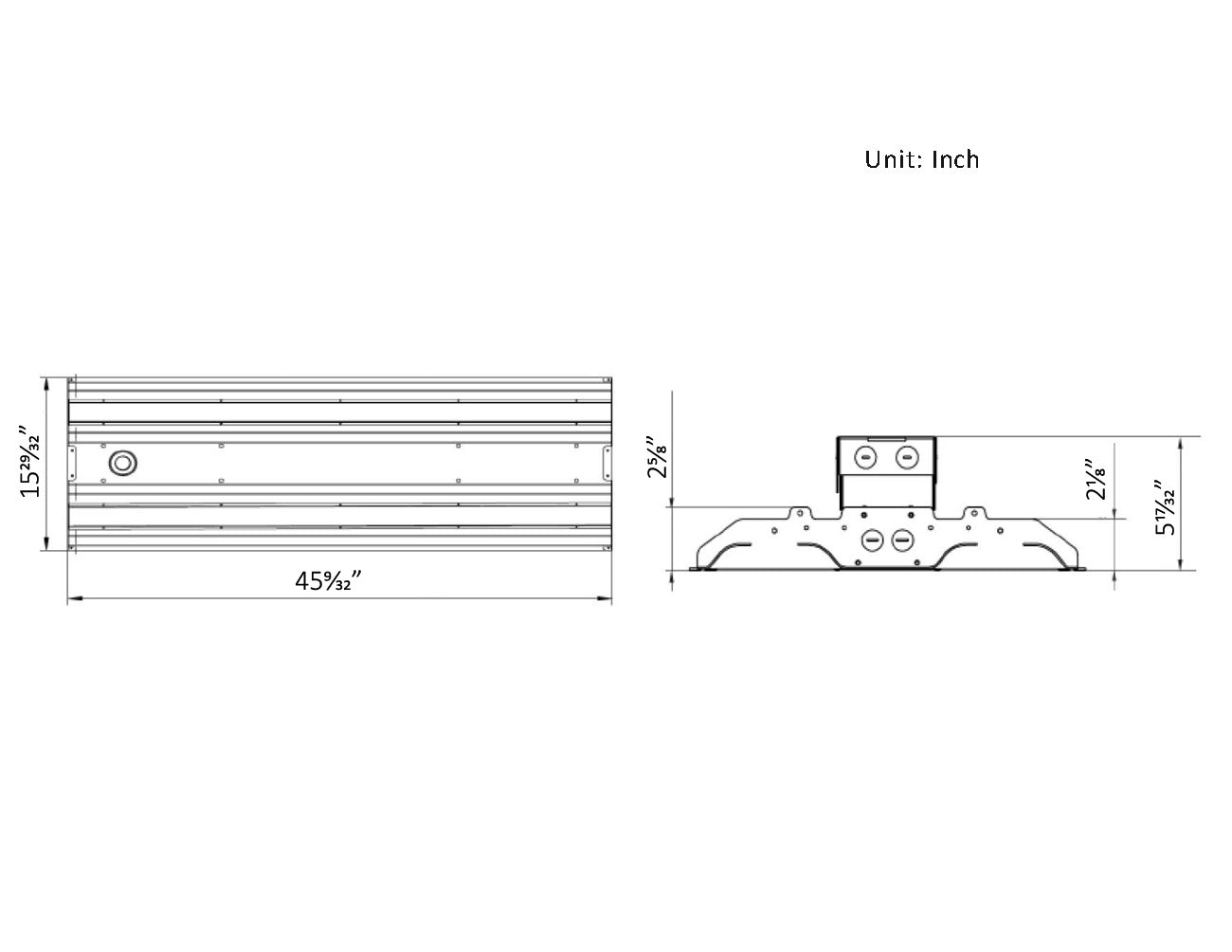 Dimensions of LED Linear High Bay Light 200W 4FT.