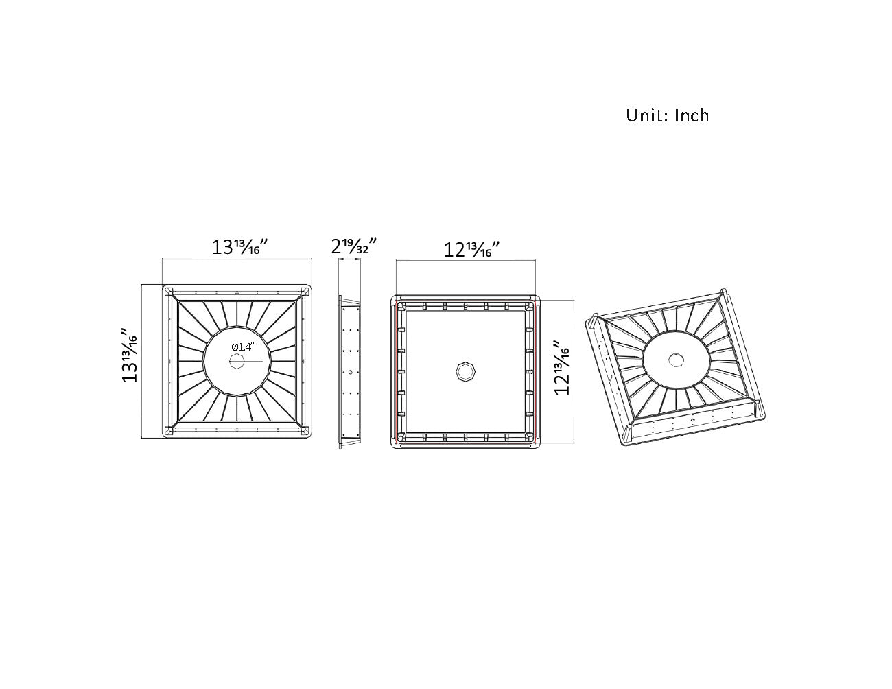 Dimensions of LED Parking Garage Canopy Light.