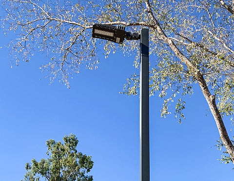 LED Shoebox Lights installed on a outside pole.