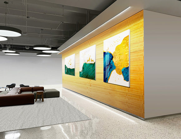 LED strip lights are used in an aluminum channel to illuminate a gallery.