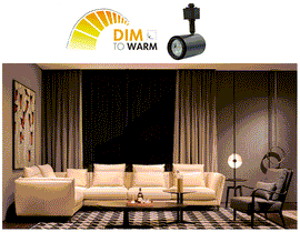 LED Track Light Dim to Warm 10W model is dimming down in a living room, lowering color temperature from white to warm yellow.