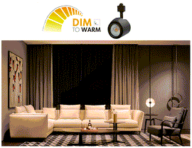 LED Track Light Dim to Warm 14W model is dimming down in a living room, lowering color temperature from white to warm yellow.