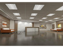 Many LED Troffer Light CCT Tunable 2ftx4ft are illuminating a large reception area.