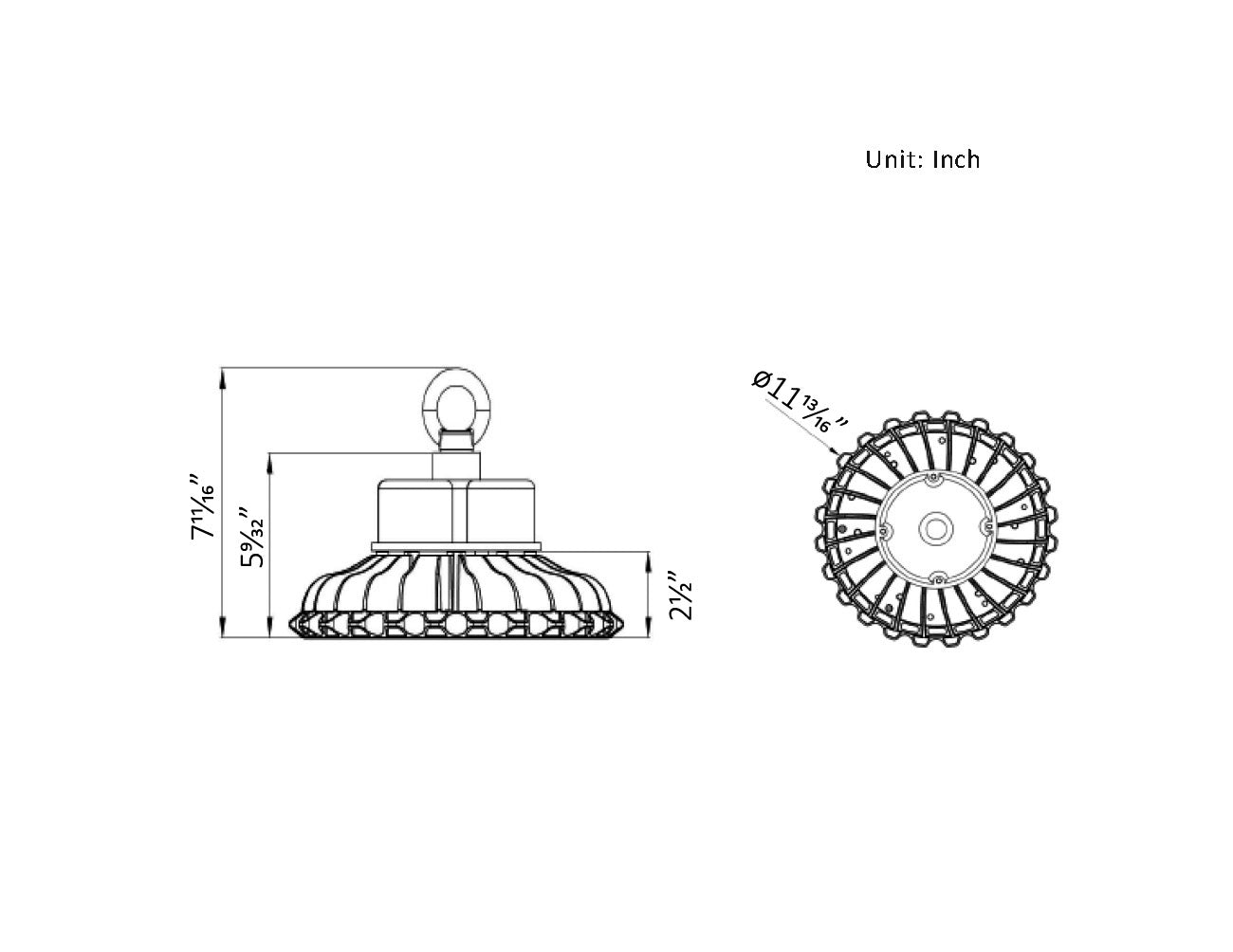 Dimensions of LED UFO High Bay Light 100W.