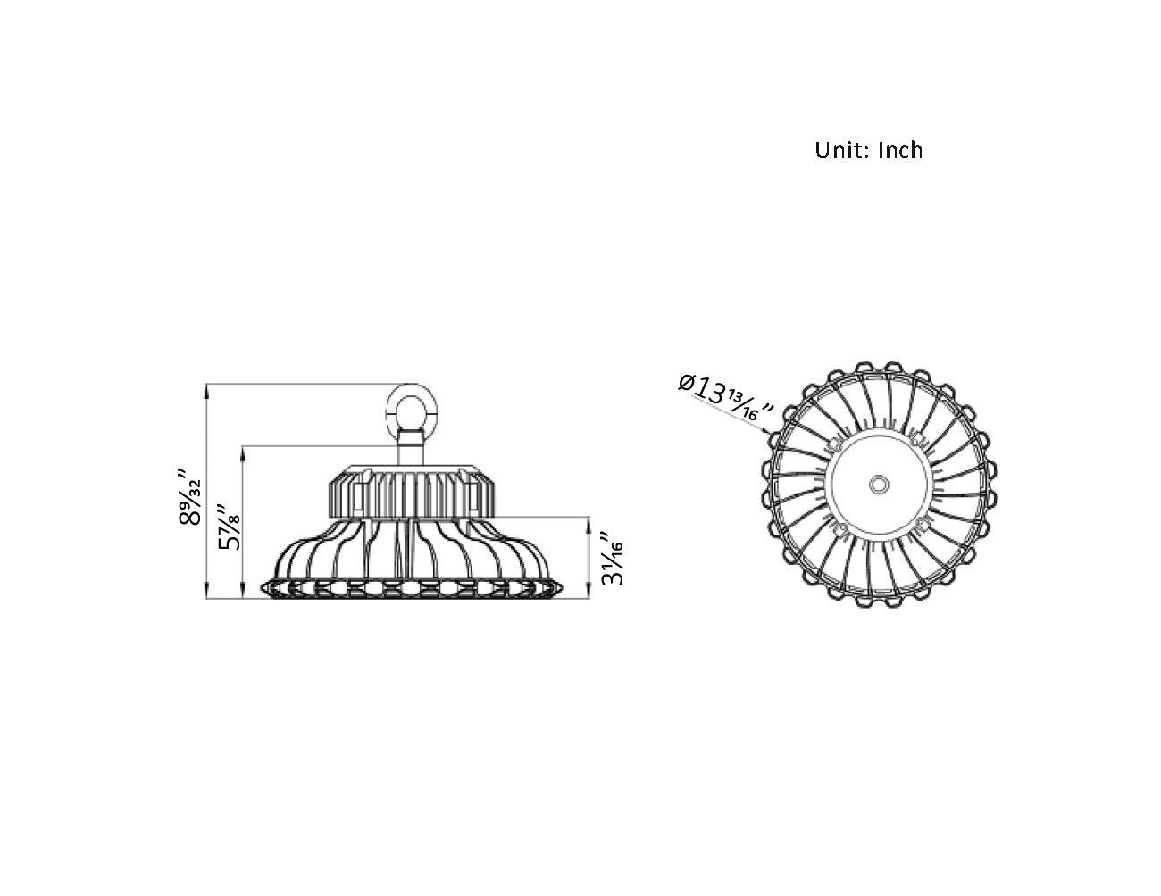 Dimensions of LED UFO High Bay Light 200W.