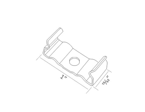 Dimension of aluminum channel ES-2321 accessory mounting clip. The length is 1" and width is 13/32".