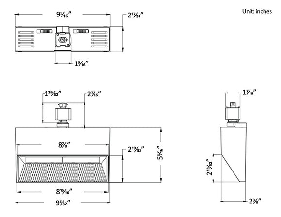 Dimensions of LED wall washer track light.