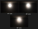 Lighting effects comparison from LED Track Light standard 34W 4000K model with selectable beam angles at 24 degree, 40 degree, and 60 degree.