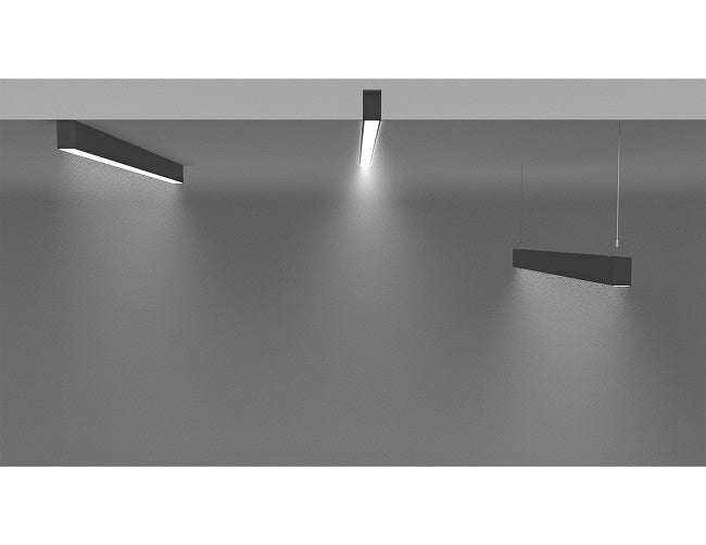 Black color GL LED L8050 4ft linear light fixtures can be ceiling recessed, suspended from ceiling and surface mounted.