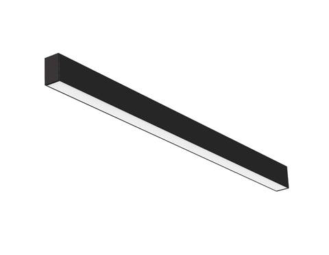 Front view of 4ft GL LED L8456 linear light fixture that is in black color, down lighting, and continuous run (connected to each to to form an extended lighting appearance)