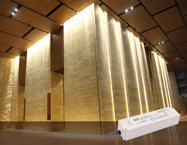 Modern lighting design featuring LED strip lights in a lobby area powered by low voltage transformers.