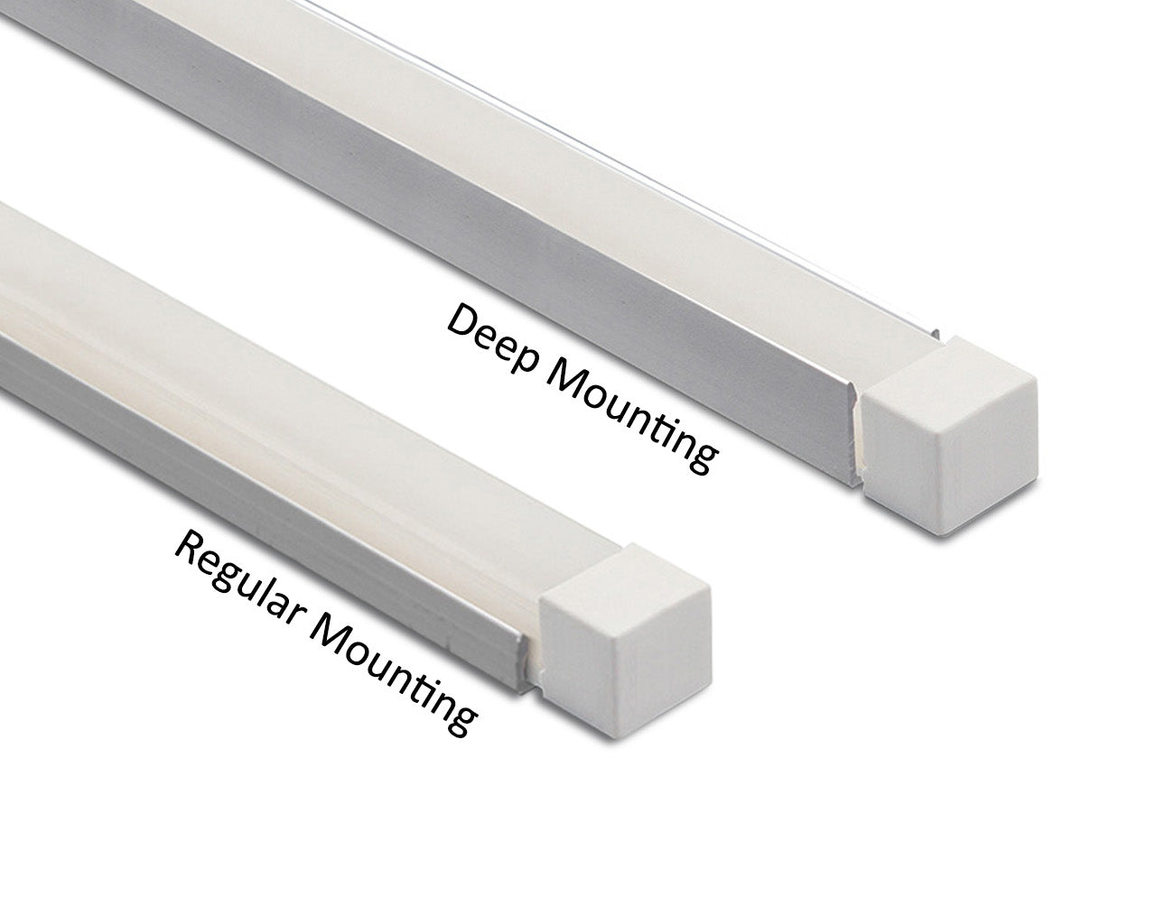 Front view of LED 3D neon lights placed in both a deep and regular mounting channels.