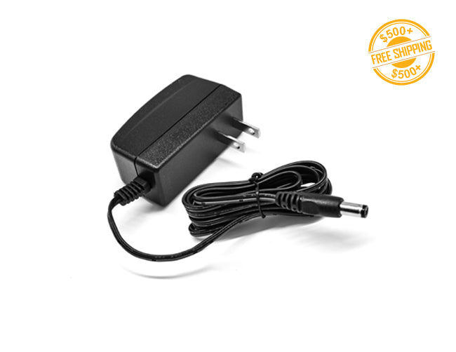 12W 12V Power Adapter and male barrel connector shown with a label for free shipping when spending $500 or more.