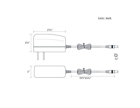 Dimensions of LED Power Adapter DVE-12W-12V.