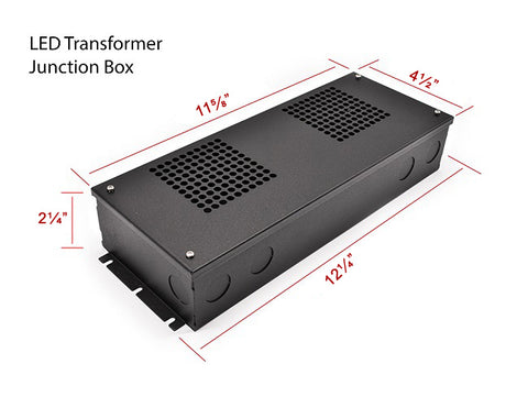 Dimensions of LED transformer junction box.