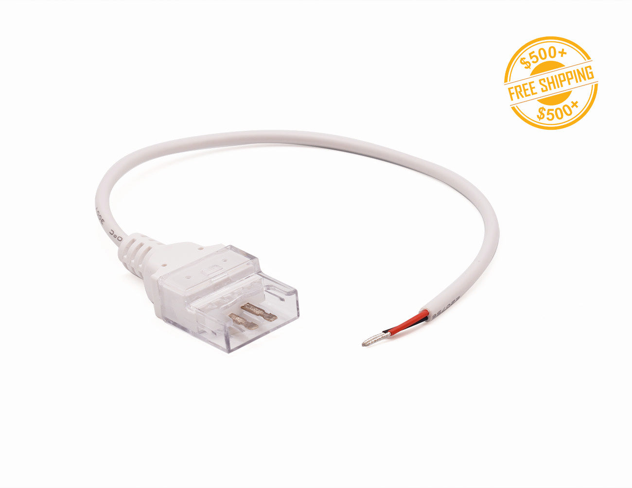 Top view of LED Wall Washer Strip Light Accessories power lead. A label of free shipping for orders over $500 is shown as well.