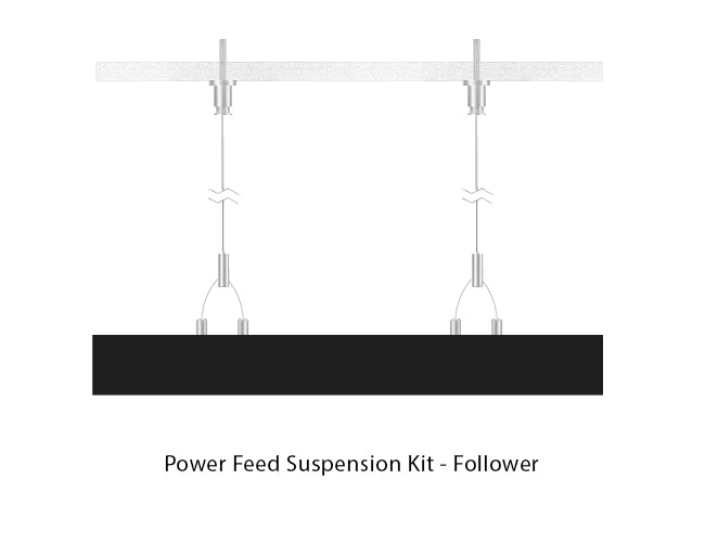 Black color LED linear light suspended with two suspension cables screwed to the ceiling without a canopy.