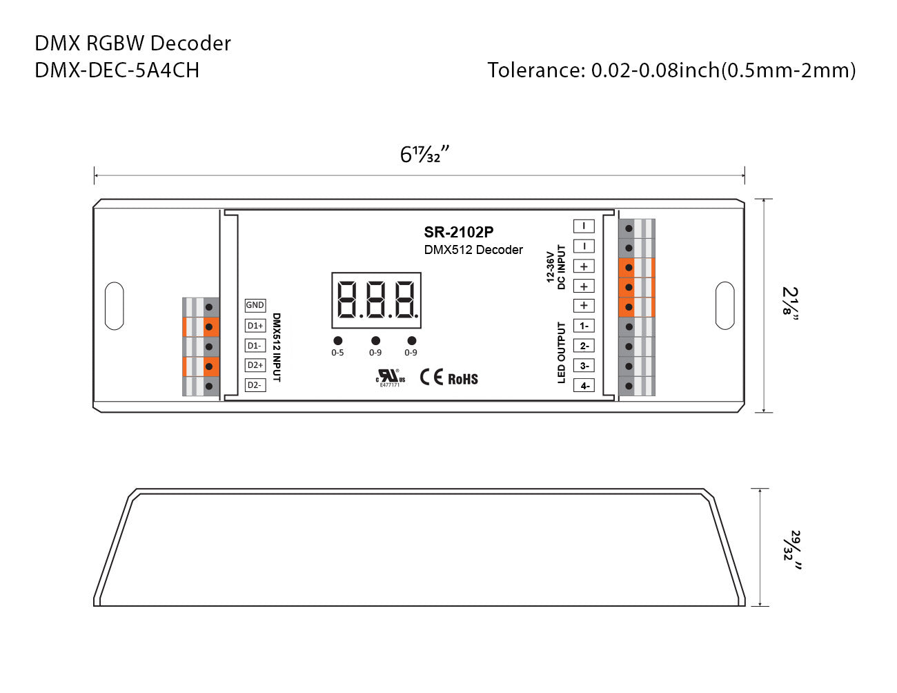 Dimensions of DMX RGBW Decoder