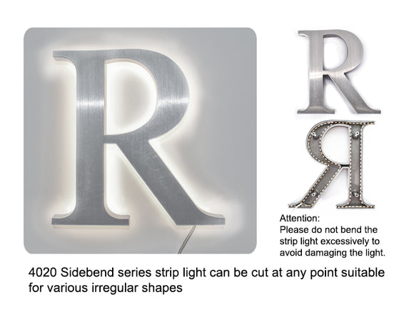 An irregularly shaped sign is decorated with LED strip lights that are powered by a dimmable LED low voltage driver.