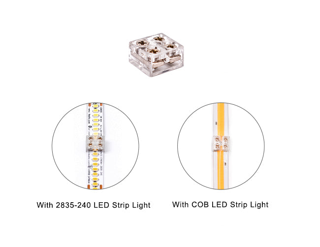 Strip to Strip Connector for Single Color LED Strip Light 8/10mm STA3-S2S connects 2835-240 LED strip lights and COB LED strip lights.