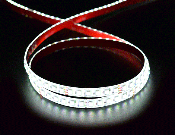 Super Bright Series 24VDC low voltage RGB LED strip lights are lit up to demonstrate the range of color. 