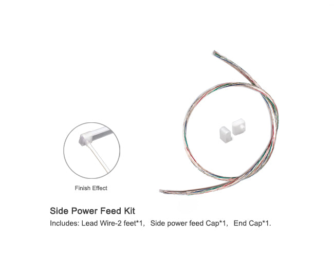 LED Side Bend Neon Light WINT - single color for Wet Location blue chip white jacket 24V side power feed kit includes a 2ft lead wire, a side power feed cap, and an end cap.