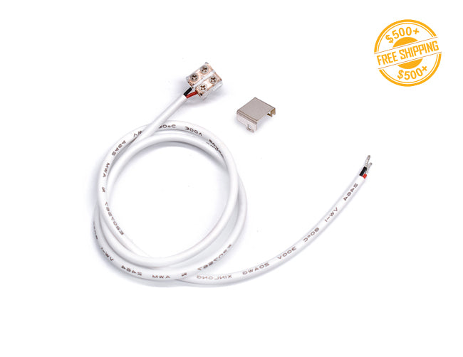 Top view of Strip to Power Connector for Single Color LED Strip Light 8/10mm STA3-S2P; a label of free shipping for orders over $500 is shown as well.