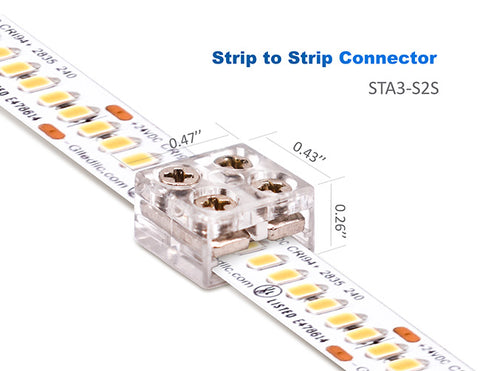 Dimensions of Strip to Strip Connector for Single Color LED Strip Light 8/10mm STA3-S2S.
