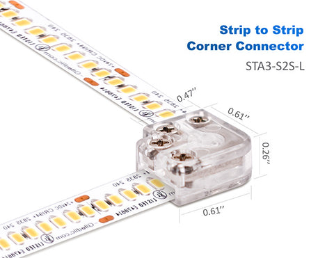 Dimensions of Strip to Strip L Shape Connector for Single Color LED Strip Light STA3-S2S-L