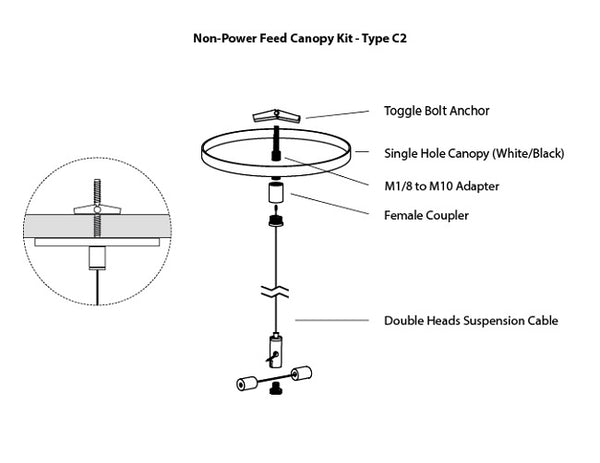 LED Linear Light Accessories - Single Run L8050/L11070 - Suspension Canopy Kit - 3