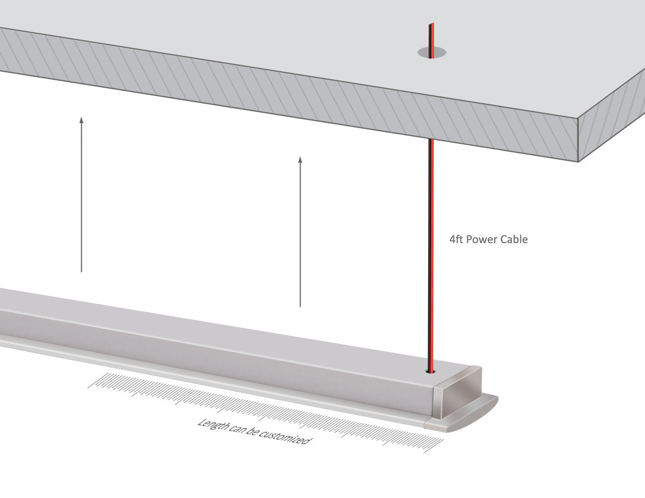 Undercabinet lights can be installed using metal clips that are fixed under cabinet surfaces by screws. 4ft long power lead of the undercabinet light comes out from back through both the aluminum channel and the cabinet bottom.