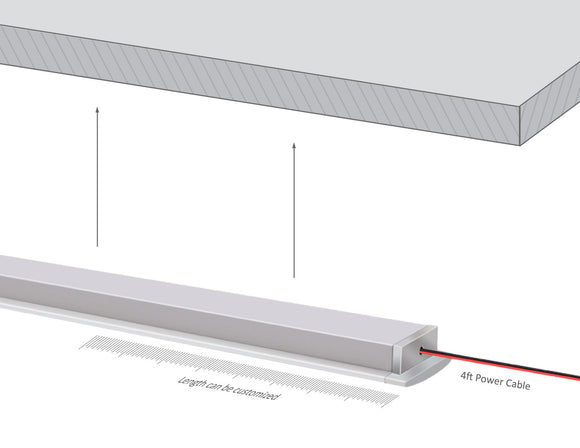 Undercabinet lights can be installed using metal clips that are fixed under cabinet surfaces by screws. 4ft long power lead of the undercabinet light comes out from rear through end caps.