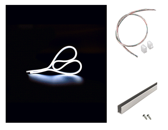 The WINT side bend neon LED lights, a rear power feed kit, and an aluminum channel.