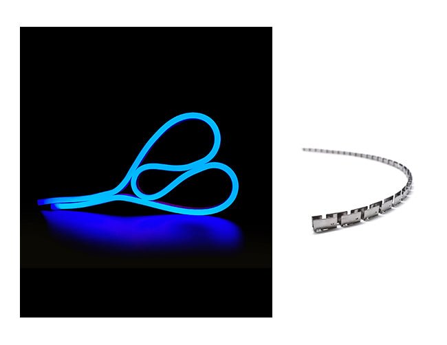 LED Side Bend Neon Light WINT - single color for Wet Location blue jacket 24V, with a bendable bracket by the side.