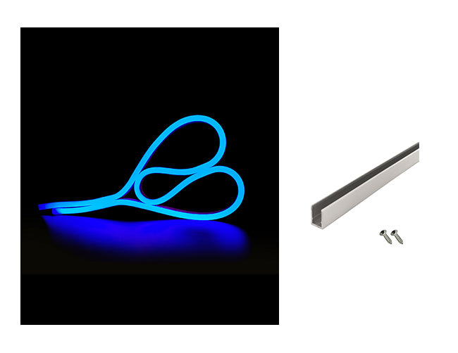 LED Side Bend Neon Light WINT - single color for Wet Location blue jacket 24V, with a mounting channel by the side.