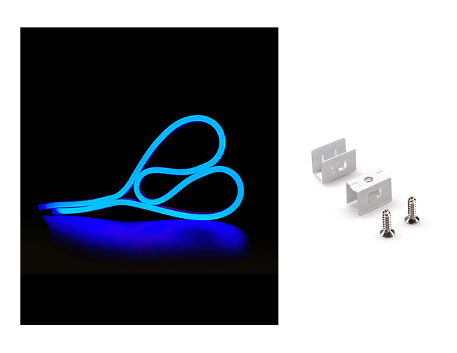 LED Side Bend Neon Light WINT - single color for Wet Location blue jacket 24V, with mounting clips by the side.