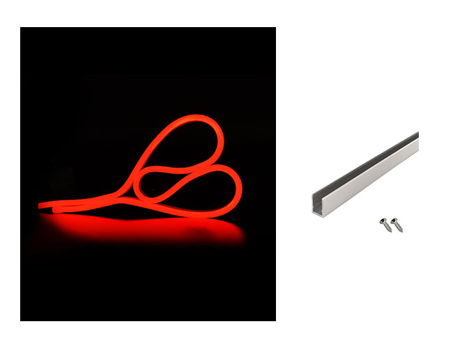 LED Side Bend Neon Light WINT - single color for Wet Location red jacket 24V, with a mounting channel by the side.