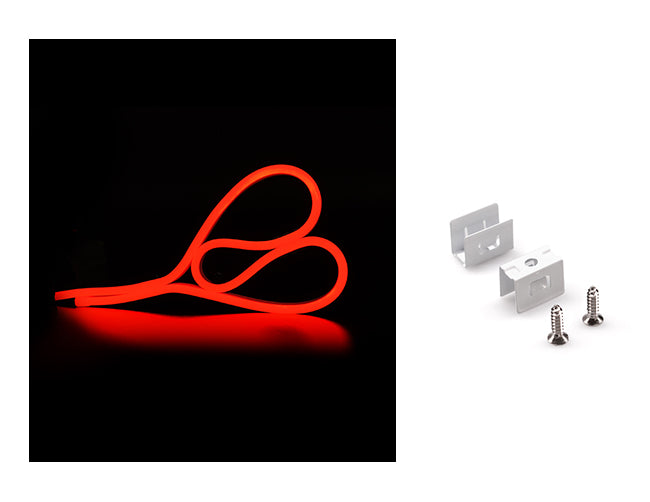 LED Side Bend Neon Light WINT - single color for Wet Location red jacket 24V, with mounting clips by the side.