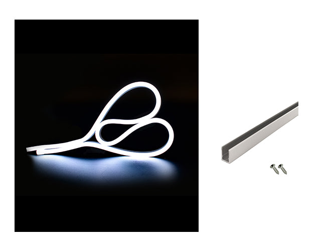 LED Side Bend Neon Light WINT - single color for Wet Location 6500K 24V, with a mounting channel by the side.