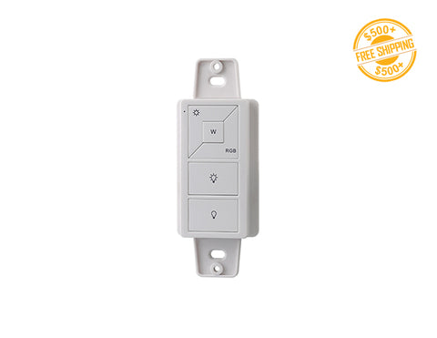 Front view of ZIP RGBW Wall Mount Remote Mini Controller 1 Zone; a label of free shipping for orders over $500 is shown as well.