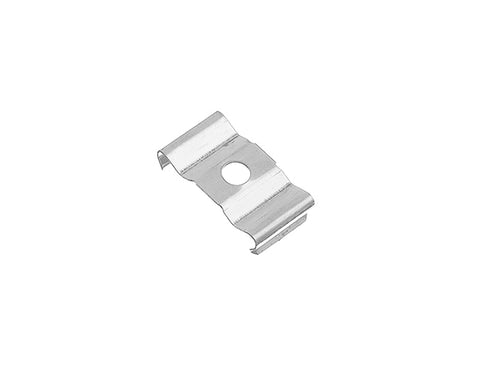 Top view of a white color LED Aluminum Channel FLEX FLAT Accessories - YD 1806 metal clip for LED aluminum extrusions.